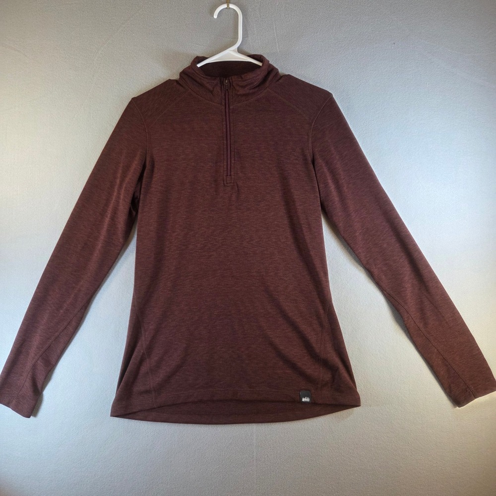 REI Co-op Quarter Zip Pullover Brown Heathered Active Top Base Layer Gorp Small? - Picture 2 of 6